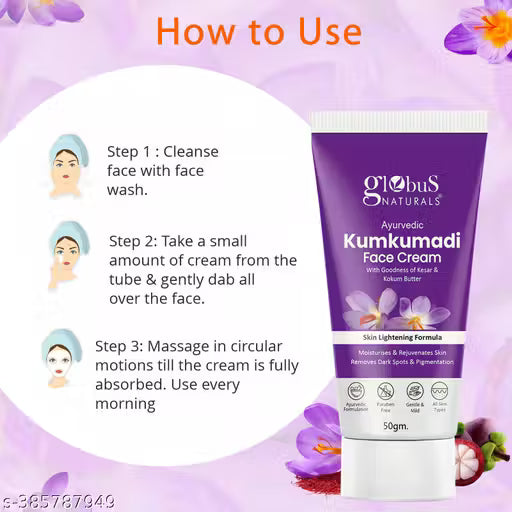 Globus Naturals Ayurvedic Kumkumadi Skin Lightening Face Cream, All Skin Types, 50gm (Pack of 2)