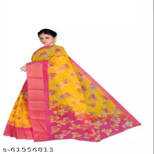 Navsarjan flower Printed cotton YELLOW saree - Springkart 