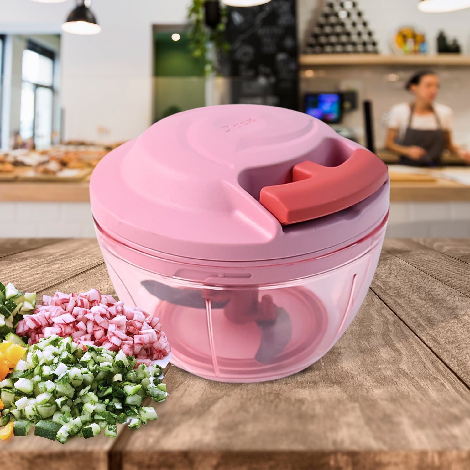 Apex Power-x Triple Stainless Steel Blades And Hand-pull Vegetable Chopper (500ml) - Springkart 