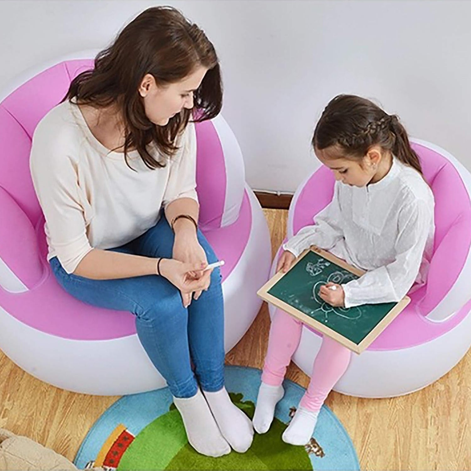 Kids Inflatable Sofa Chair With Backrest Foot Air Pump With Hose (1 Set 85x74 Cm Approx) - Springkart 