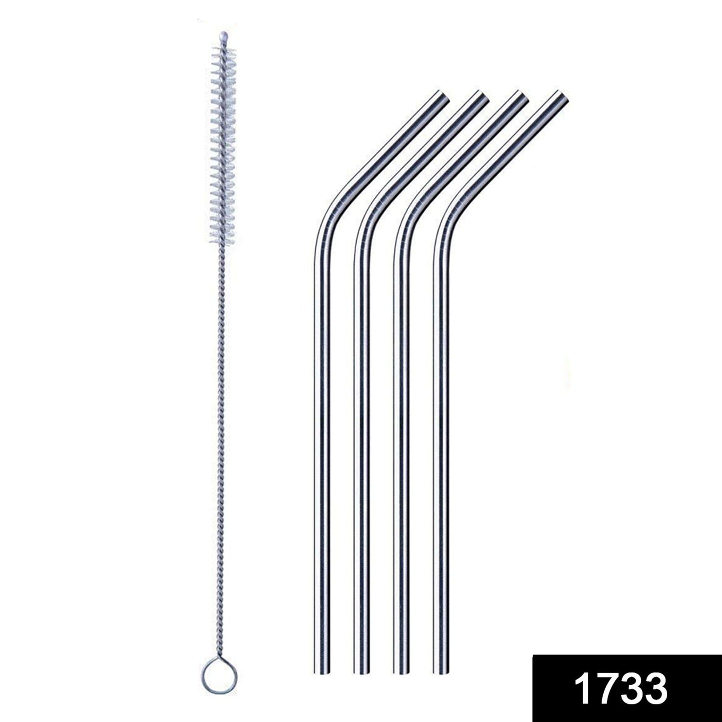 1733 Reusable Stainless Steel Drinking Straws Bent (4 Bent Straws 1 Brush) - Springkart 