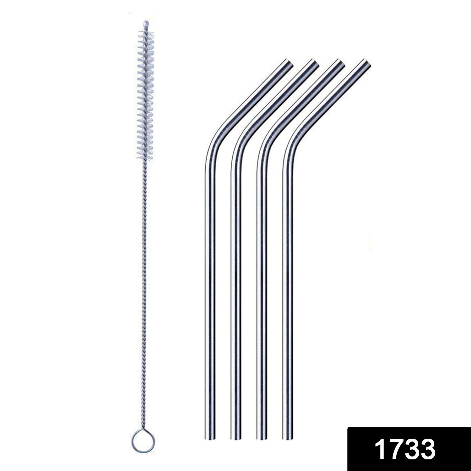1733 Reusable Stainless Steel Drinking Straws Bent (4 Bent Straws 1 Brush) - Springkart 