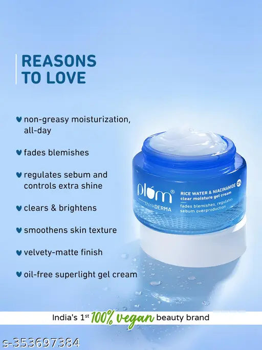 Rice Water & 2% Niacinamide Clear Moisture Gel Cream | 50 gm | Lightweight & Non-sticky | All-Day Non-Greasy Moisturizer | Fades Blemishes & Brightens Skin