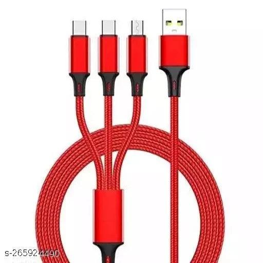 Data cable 3 PIN Data Cable Multi Retractable 3.0A Fast Charger Cord, 3-in-1 USB Charge Cord - Springkart 