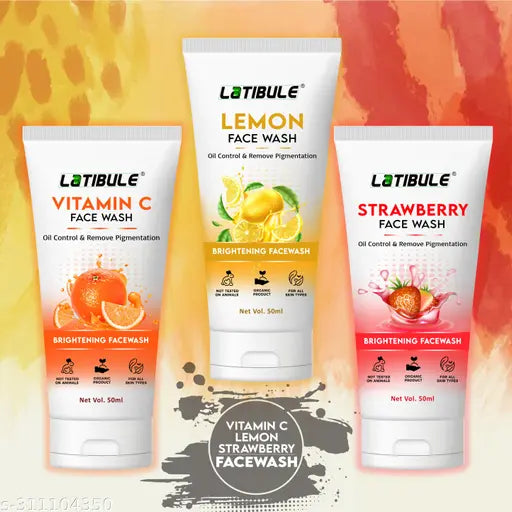 Vitamin C,Lemon & Strawberry Skin Whitening Brightening Facewash, Tan Removal Face wash,Oil Controal (150ML) Combo