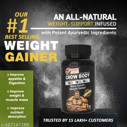 Grow Body New formula, The Ultimate Ayush Approved 100% Ayurvedic Weight Gainers/Mass Gainers (60 No) - Springkart 