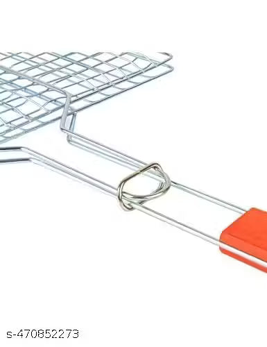 charcoal grill Stainless Steel Square Roaster Tandoor Barbeque, Roti, Papad Jali Griller With Wooden Handle Silver With Silicone Spatula And Oil Brush Set