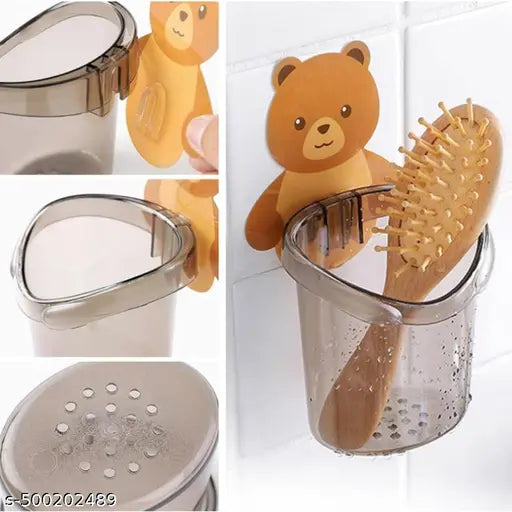 Toothbrush Holder Tumbler Wall Mounted with Teddy Magic Sticker (Pack of 2)