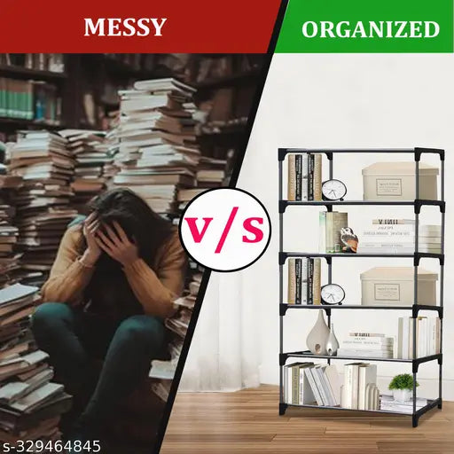 Modular Retro Industrial 6-Shelf Bookcase – Vintage Metal Storage Organizer