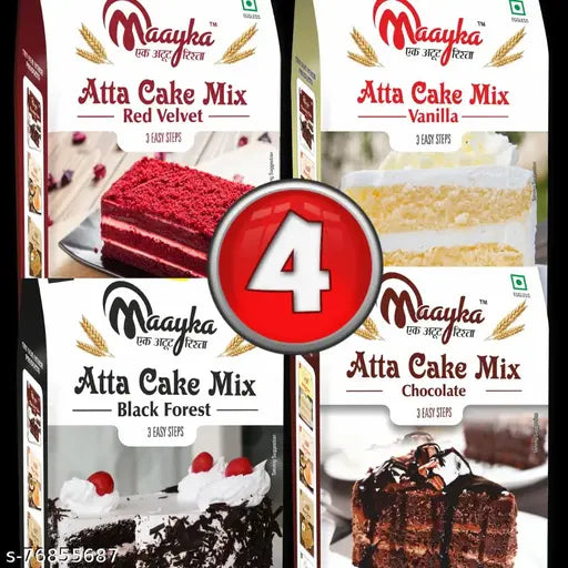 Maayka | Atta | Premium Vanilla,  Red Velvet & Chocolate & Black Forest Cake Mix | Cake | Cake Mix | Cake Premix