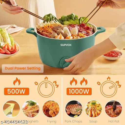 Electric Kettle for Cooking 3 Litre Non-Stick Cooker with Steamer Lid Multifunctional Adjustable 1000W