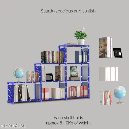Xcentex - 9 Shelf Book shelf Almirah - Foldable, Collapsible & Portable bookshelf, Showcase bookstand Rack, open wardrobe