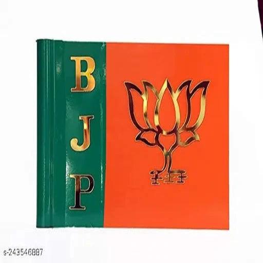 Car Aluminium 3D Flag Bhartiya Janata Party with Golden Metal Rod Suitable for Toyota Innova Crysta Models -BJP National Party Car Decor with Double (Flag with Metal Rod)