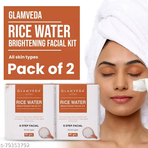 Rice Water Brightening Facial Kit|All Skin Types |  6 Steps Facial  Kit | For Skin Brightening|Dark spots  |Pigmentation Removal | Evens Skin Tone | Paraben Free| Pack Of 2 80gm