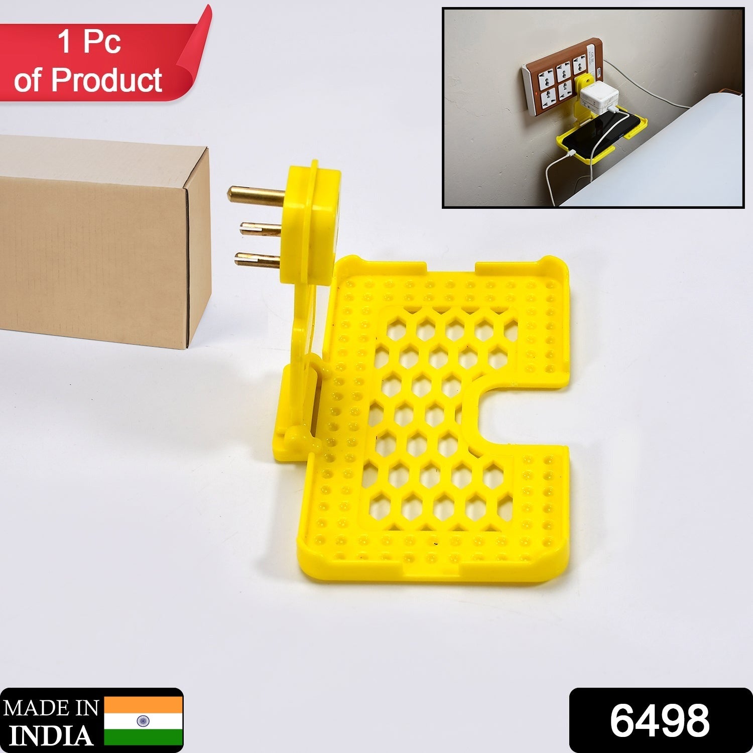 6498 Multi-purpose Wall Holder Stand For Charging Mobile Just Fit In Socket And Hang (Yellow) - Springkart 