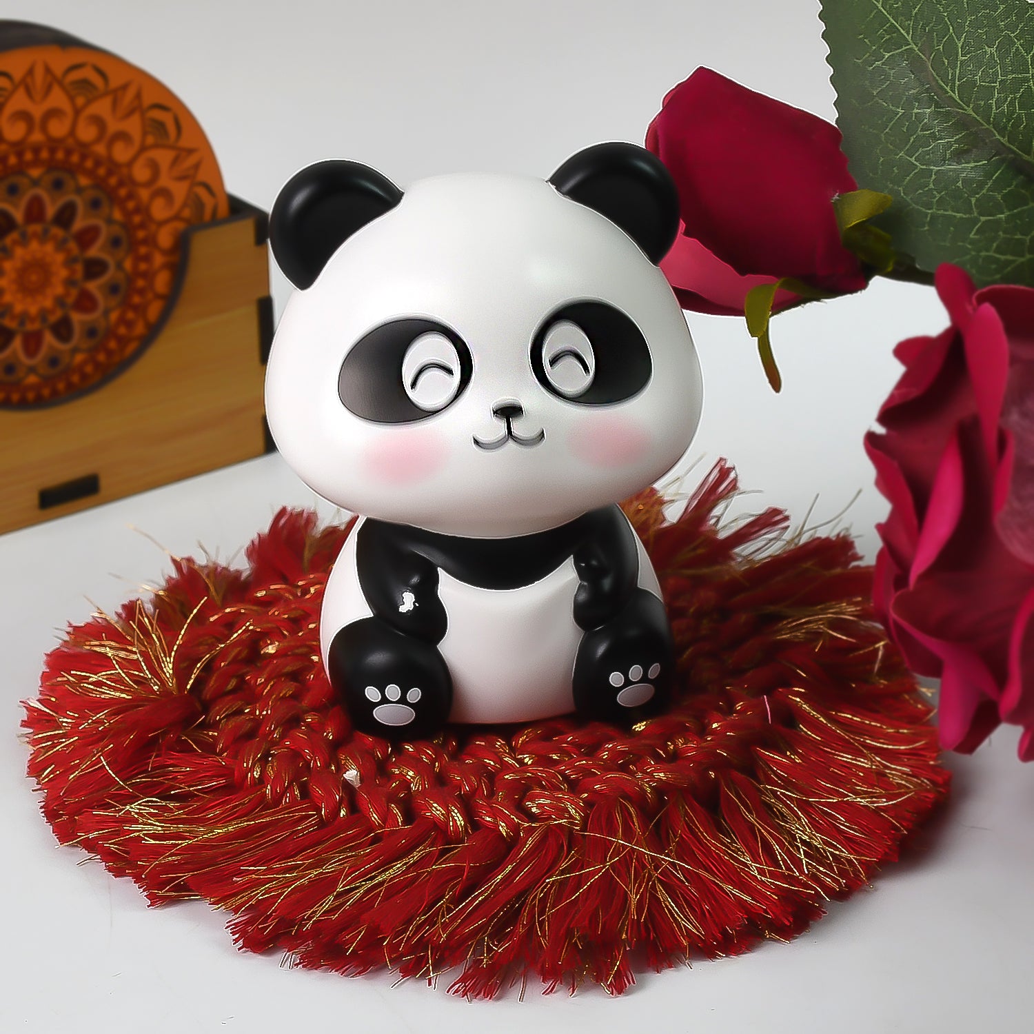 Car Decoration Solar Power Moving Head Panda Statue Creative (1 Pc) - Springkart 