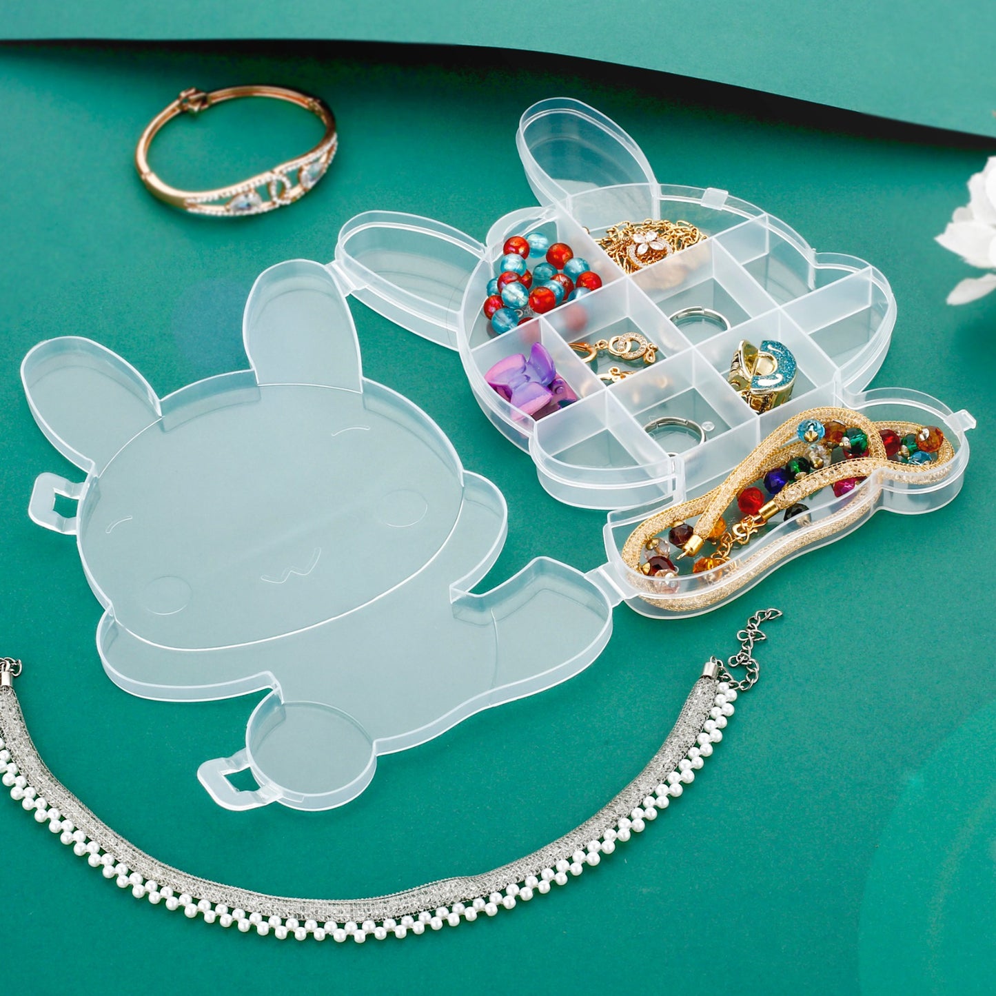 6557 Transparent Cartoon Bear Clear Plastic Storage Box Jewelry Box Jewelry Organizer Holder Cabinets For Small Objects (1 Pc) - Springkart 
