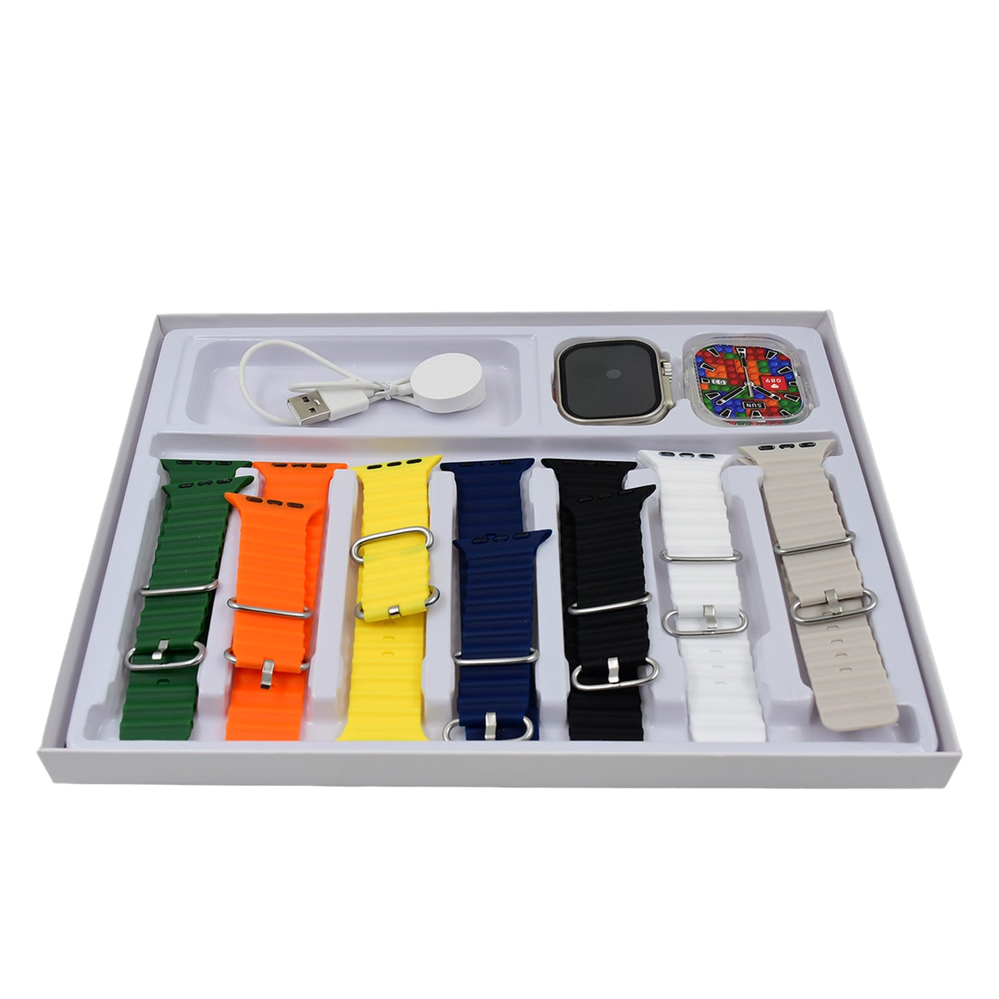 7 In 1 Ultra Smart Watch Combo With Seven Classic Straps Transparent Screen Guard (1 Set Mix Color) - Springkart 