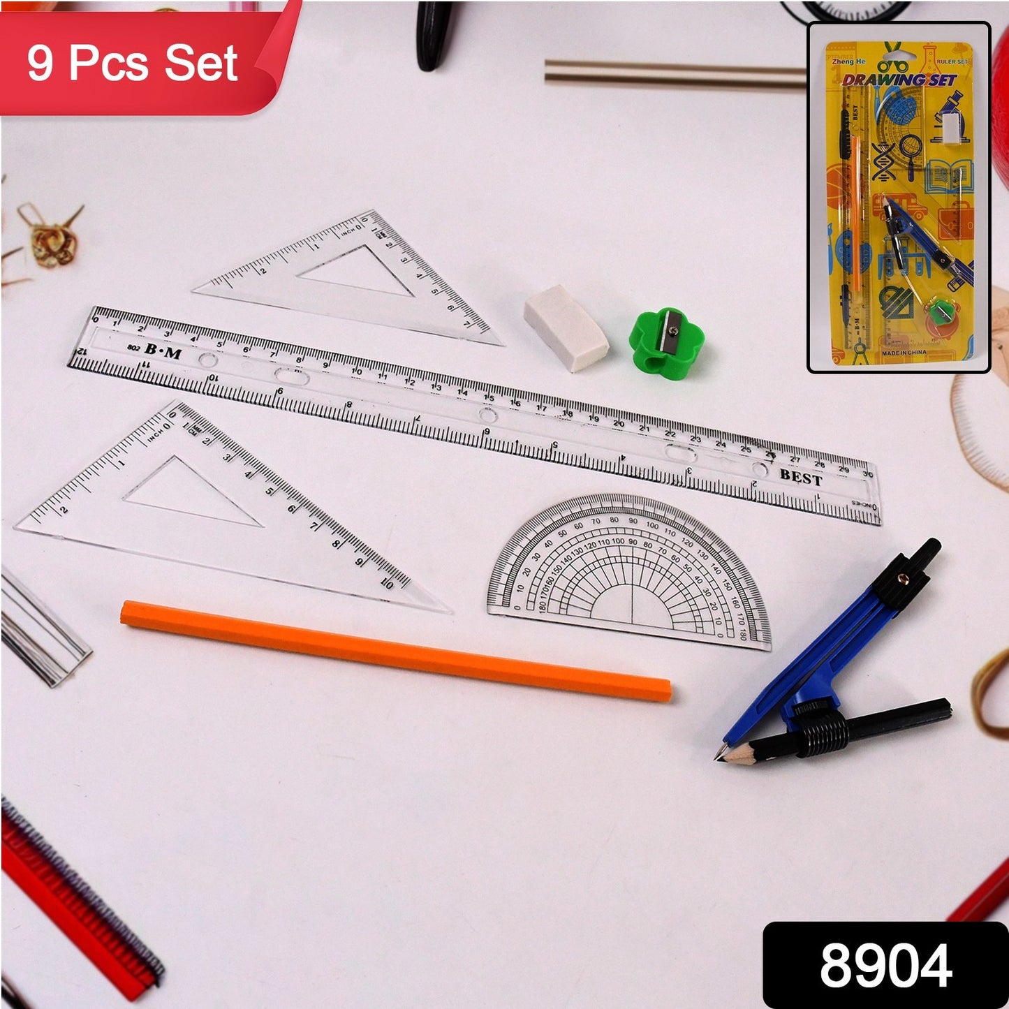 9 In 1 Stationery Set For School Student Office Draft Rulers - Springkart 