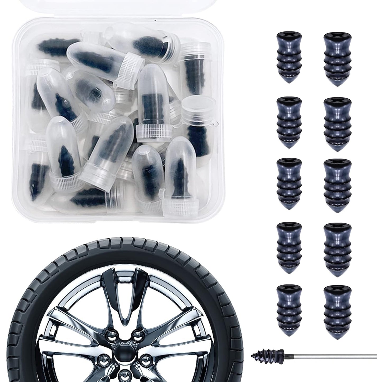 Tire Repair Rubber Nail Car Tire Repair Nails Tire Repair Rubber Screws Black (10 Pcs Set) - Springkart 