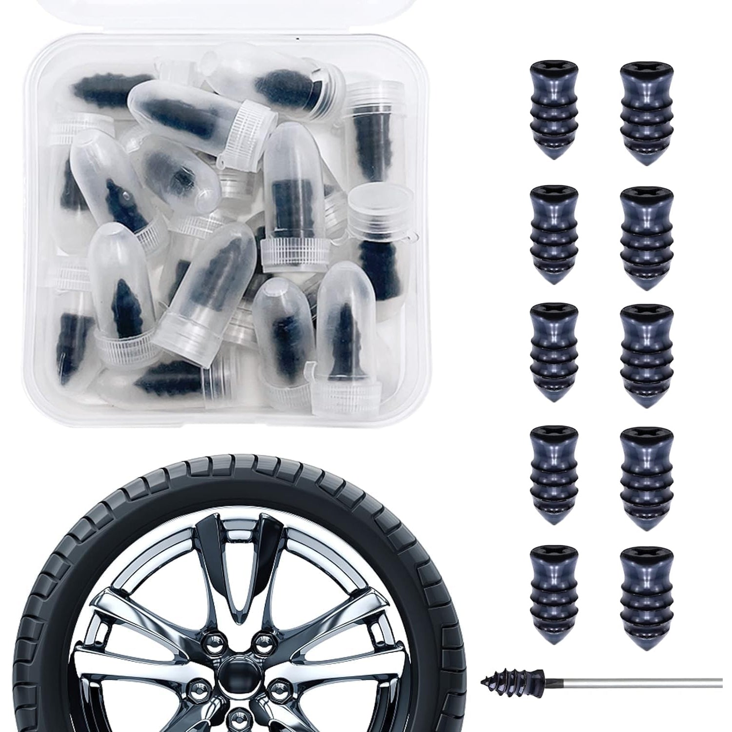 Tire Repair Rubber Nail Car Tire Repair Nails Tire Repair Rubber Screws Black (10 Pcs Set) - Springkart 