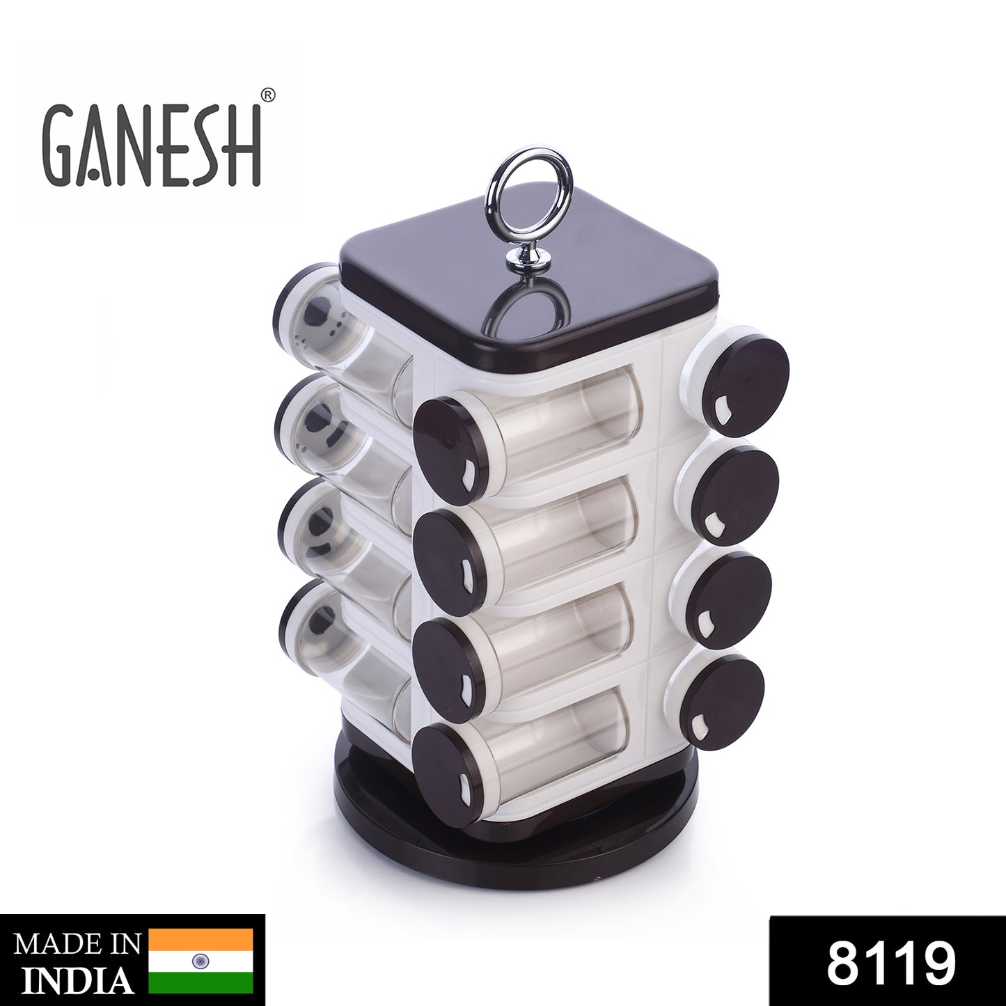 8119 Ganesh Multipurpose Revolving Spice Rack With 16 Pcs Dispenser Each 100 Ml Plastic Spice Abs Material 1 Piece Spice Set 1 Piece Spice Set (Plastic) - Springkart 