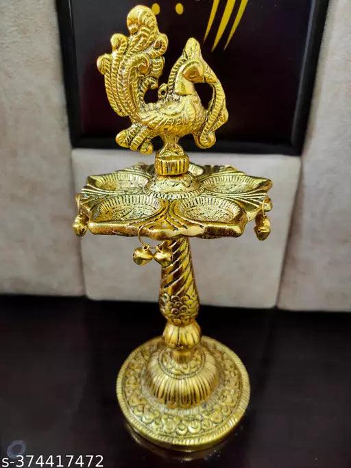 Golden Peacock Designer Diya Metal Stand