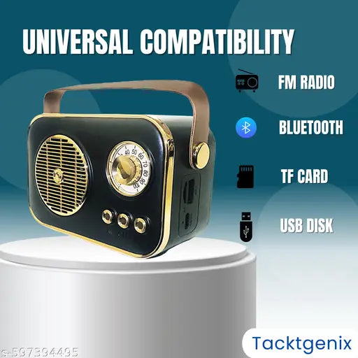 RG TGX Vintage Retro Portable Wireless Bluetooth Speaker with FM Radio, USB & TF Card | Classic Design | Rechargeable Battery | HIFI Stereo Sound (BLACK)
