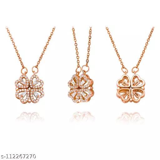 Women New Fashion Jewellery Multi-style Magnatic Necklace Opening And Closing Four Leaf Clover Pendant - Springkart 