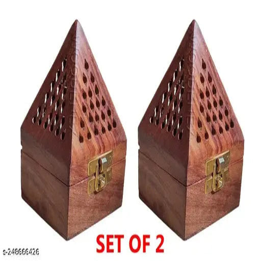 Wooden Incense holder Set of 2 , Pyramid Incense Box Ash Catcher(Rosewood),