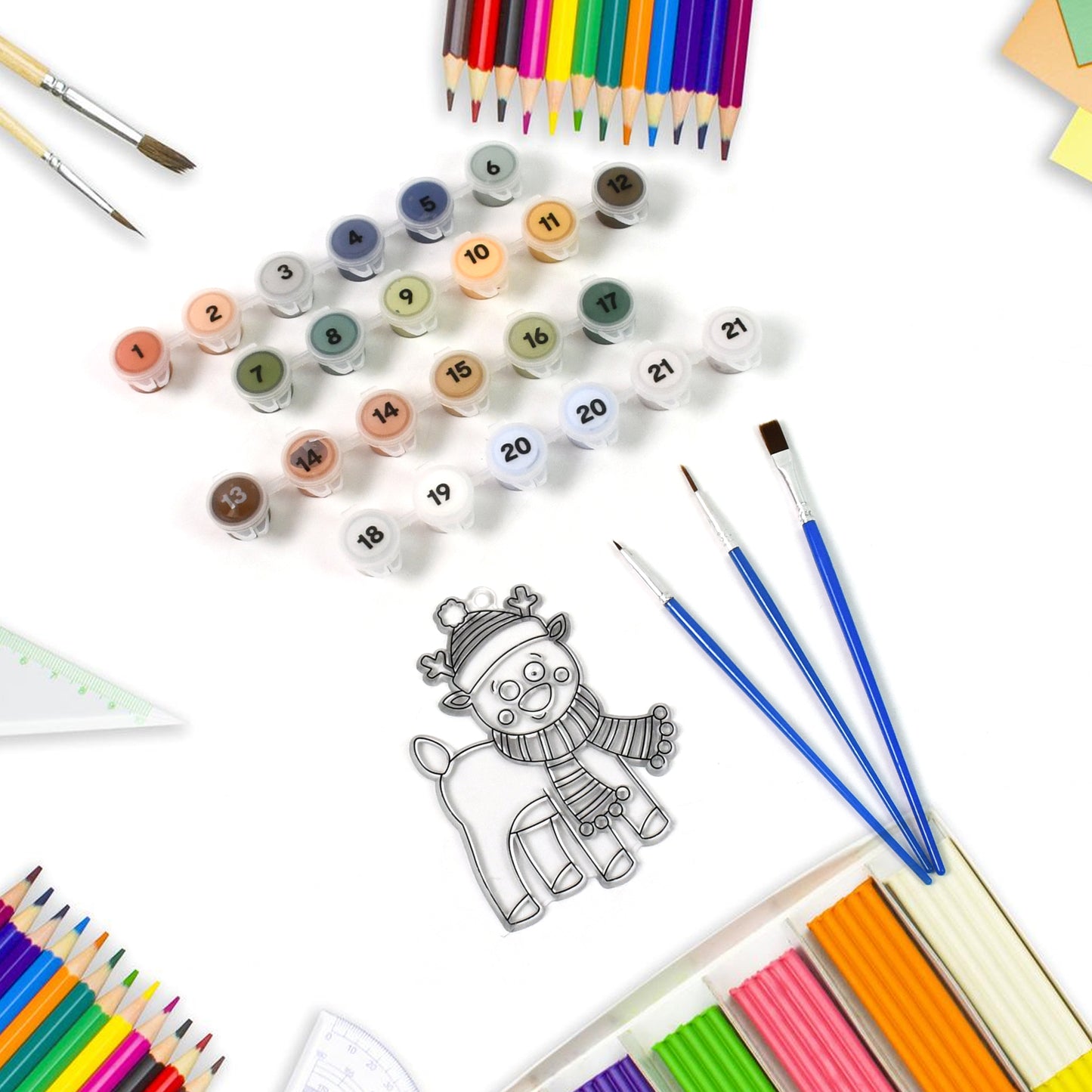 Paint By Number Kits 2 Set 21 Number Color 6 Paint Brushes (2 Set) - Springkart 
