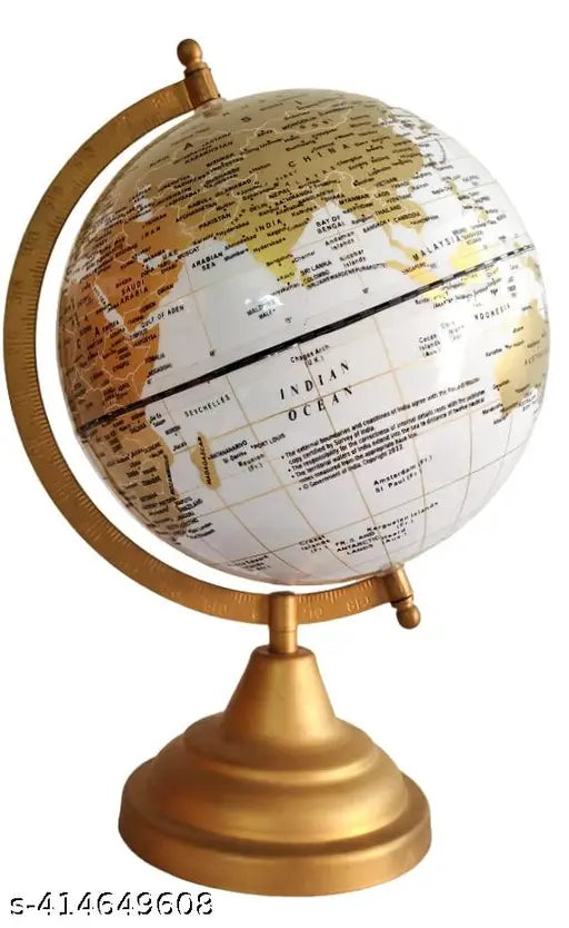 8 Inches White Gold Premium Decorative Rotating Globe with Metal Arc and Base