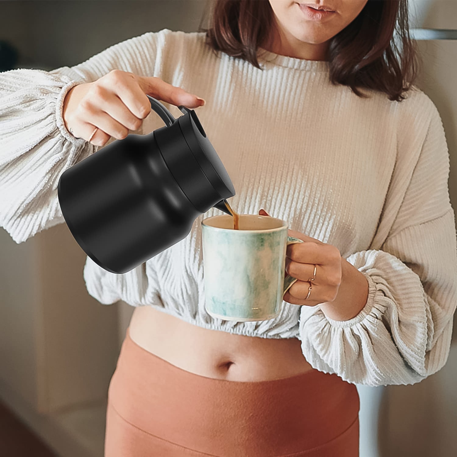 Thermal Coffee Carafe Tea Pot Water Bottles With Led Display (Bottle 500 Ml Pot 1000 Ml 2 Pc) - Springkart 