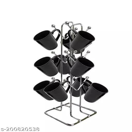 14 Inch Stainless Steel V- Shape Cup Stand for 12 Cups Chrome Finish Cup Holder - Springkart 