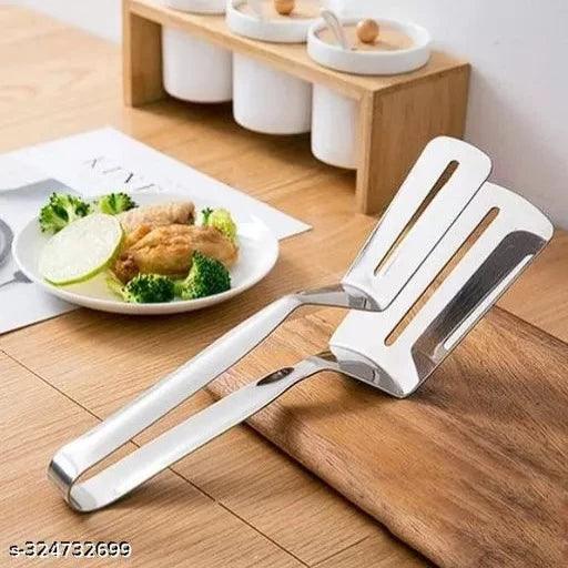 Tongs | Spatula Tongs | Steak Clamp | BBQ Cooking Tool Frying Turner | Double Sided Spatula |Multifunctional Stainless Steel Food Flipping Clip | Steak Tong Food Clamp - Springkart 