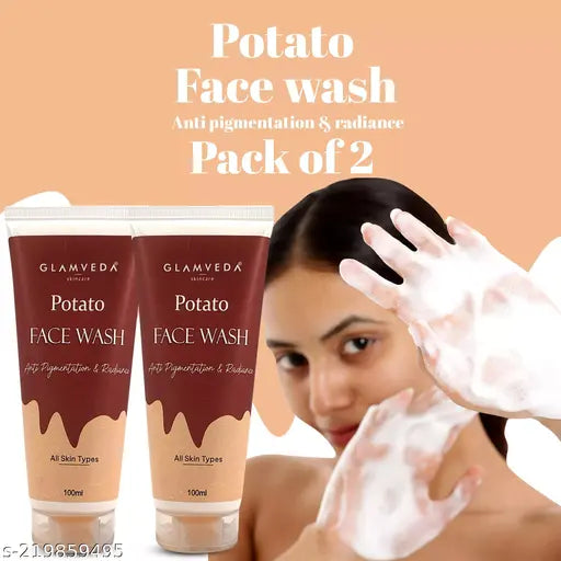 Glamveda Potato Anti Pigmentation Face wash - Reduces dark spots hyper-pigmentation & blemishes-No Paraben, SLS, silicone - All Skin Types - 100ml ( Pack of 2 )