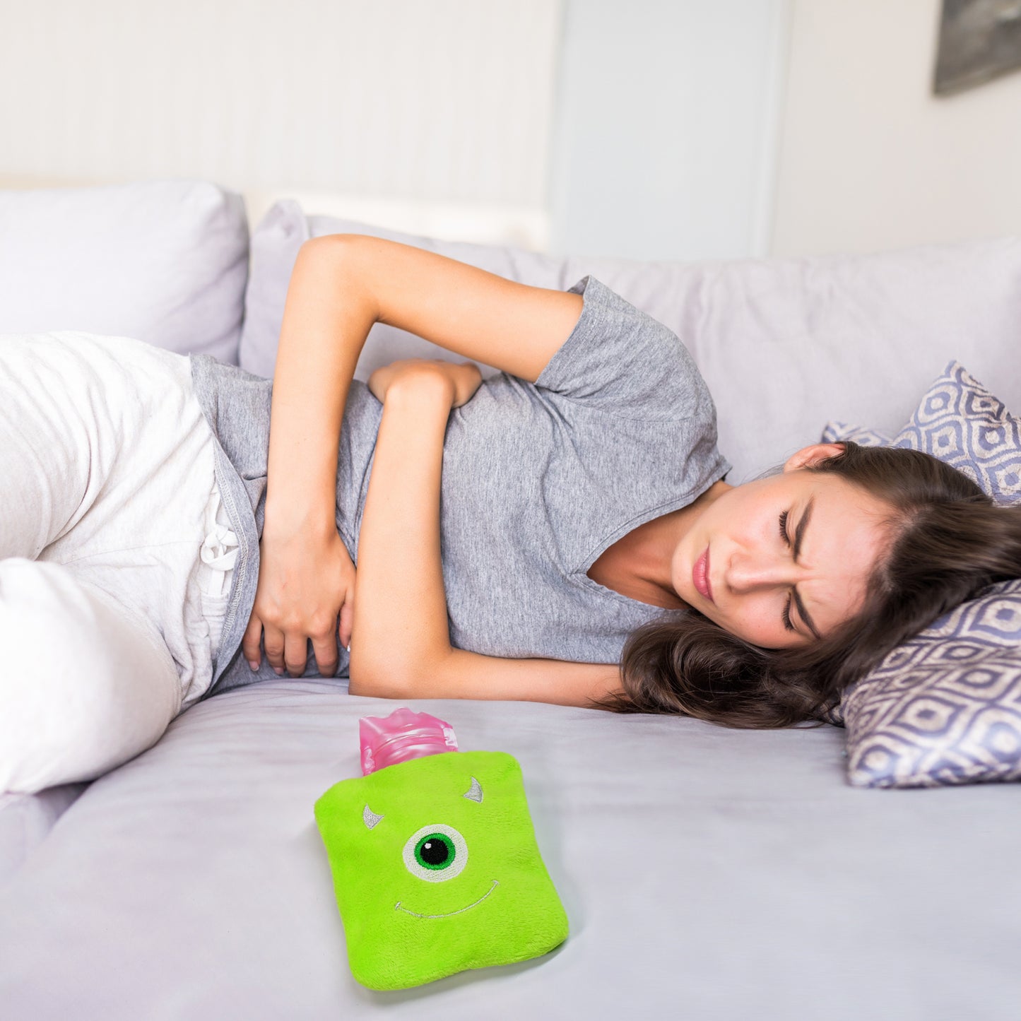 6519 Green One Eye Monster Print Small Hot Water Bag With Cover For Pain Relief Neck Shoulder Pain And Hand Feet Warmer Menstrual Cramps. - Springkart 