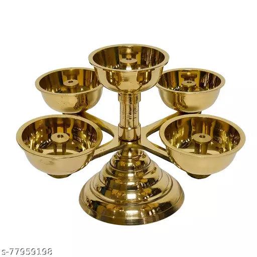 Pure Brass 5 Faced Ethnic Panchadeep Akhand Jyothi Diya, 1.75 inches