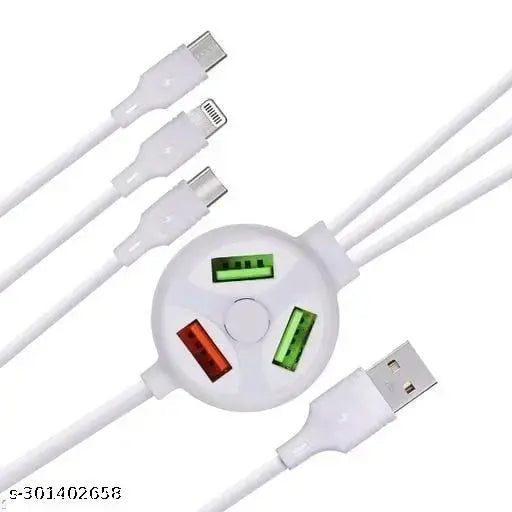 6 IN 1 Extended Fast Charging USB Data Cable 3 Plug And 3 USB Port For All Mobiles And Tablets