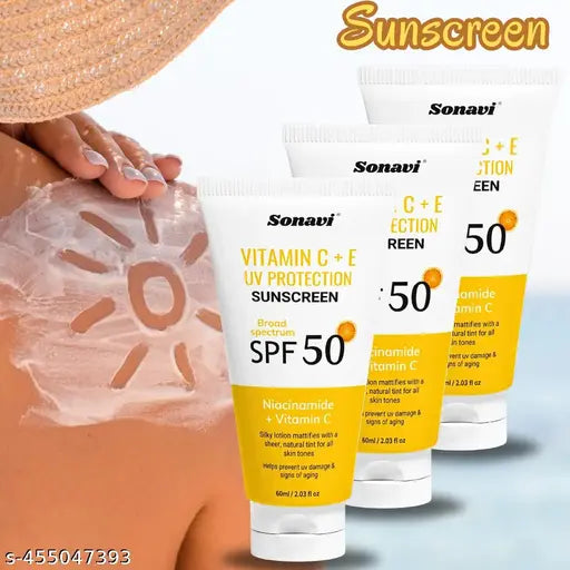 Sunscreen with Vitamin C + E for UV Protection and Soft, Glowing Skin |60ml Pack of 3 - Springkart 
