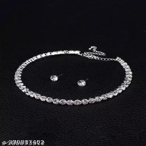 Sanskar Silver Chain Beautiful Round Shape Choker Necklace Design Diamond Silver Chain - Springkart 