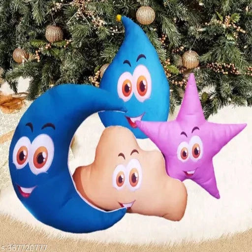 (Set of 4) Home Multi Color Ultra Soft and Squishy Moon, Star, Cloud & Water Dropp Shaped Pillow for Babies - Springkart 
