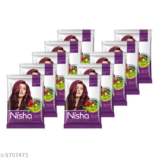 Nisha Natural Henna / Powder Based Hair Color Henna Conditioning Herbal Care silky & Shiny Soft Hair 15gm Each Pack (Burgundy Red, Pack of 10 Pouch)