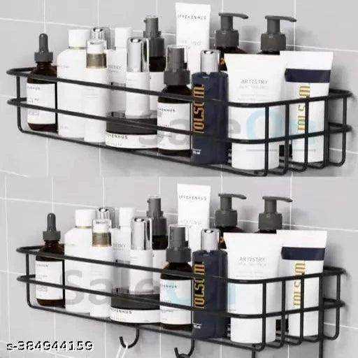 2pcs combo Steel Self-Adhesive Multipurpose Bathroom Shelf with Hooks - Springkart 