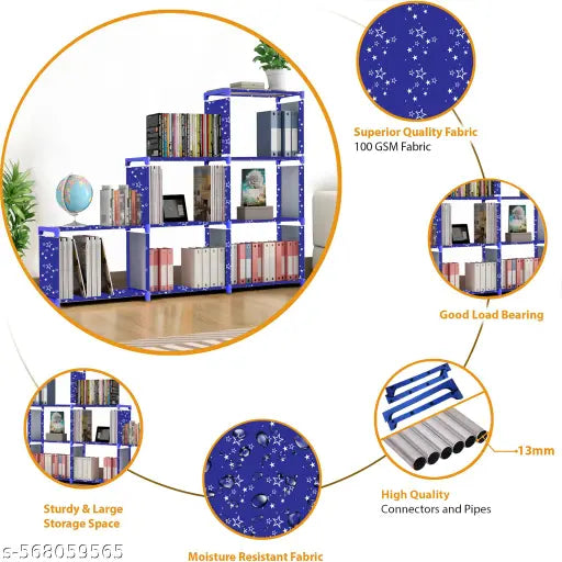 Xcentex - 9 Shelf Book shelf Almirah - Foldable, Collapsible & Portable bookshelf, Showcase bookstand Rack, open wardrobe