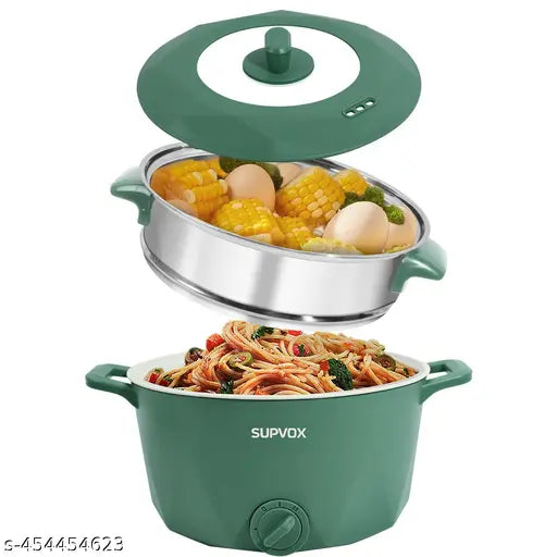 Electric Kettle for Cooking 3 Litre Non-Stick Cooker with Steamer Lid Multifunctional Adjustable 1000W