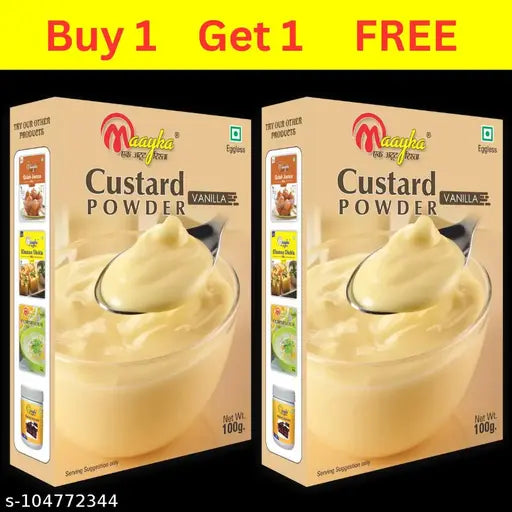 Maayka - Premium Vanilla Custard Powder for Milk Shake, Ice Cream, Custard and other foods - Buy 1 Get 1 Free - 100 Gram * 2 = 200 Gram