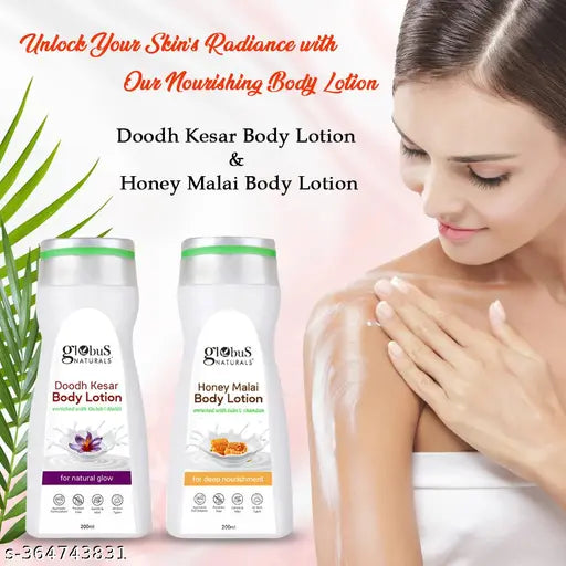 Naturals Body Lotion Combo Set of 2 - Honey Malai 200 ml, Doodh Kesar 200 ml, For All Skin Types - Springkart 