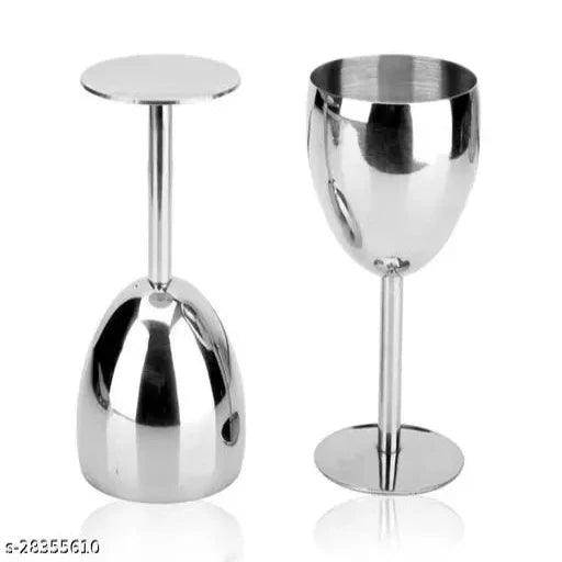 Set of 2 Stainless Steel Goblet (Wine) Glass - Springkart 