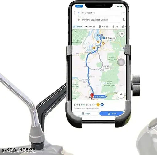 Mobile Holder Universal Handlebar Bike Mount Holder C-2 Metal Body 360 Degree Rotating Mirror Cradle Stand for Bicycle, Motorcycle, Scooty and Bike Fits All Smartphones (Black)